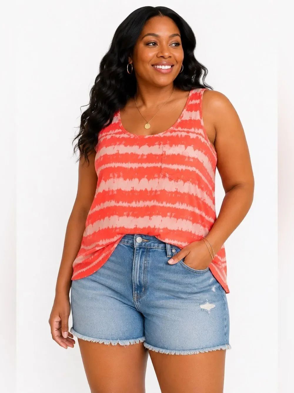 GAP Coral Tie Dye Pocket Tank Top Small Relaxed Sleeveless Blouse